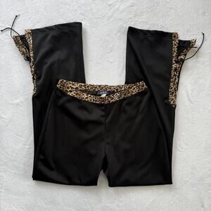 E*N*T Pants Womens Medium Black Leopard Trim Drawstring Lounge Sweatpants
